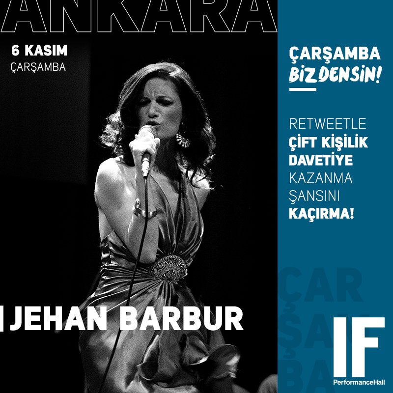 Bu iletiyi RT’leyenler arasından 2 takipçimiz yarın akşamki "Jehan Barbur" konserine çift kişilik ücretsiz giriş kazanacaklar...