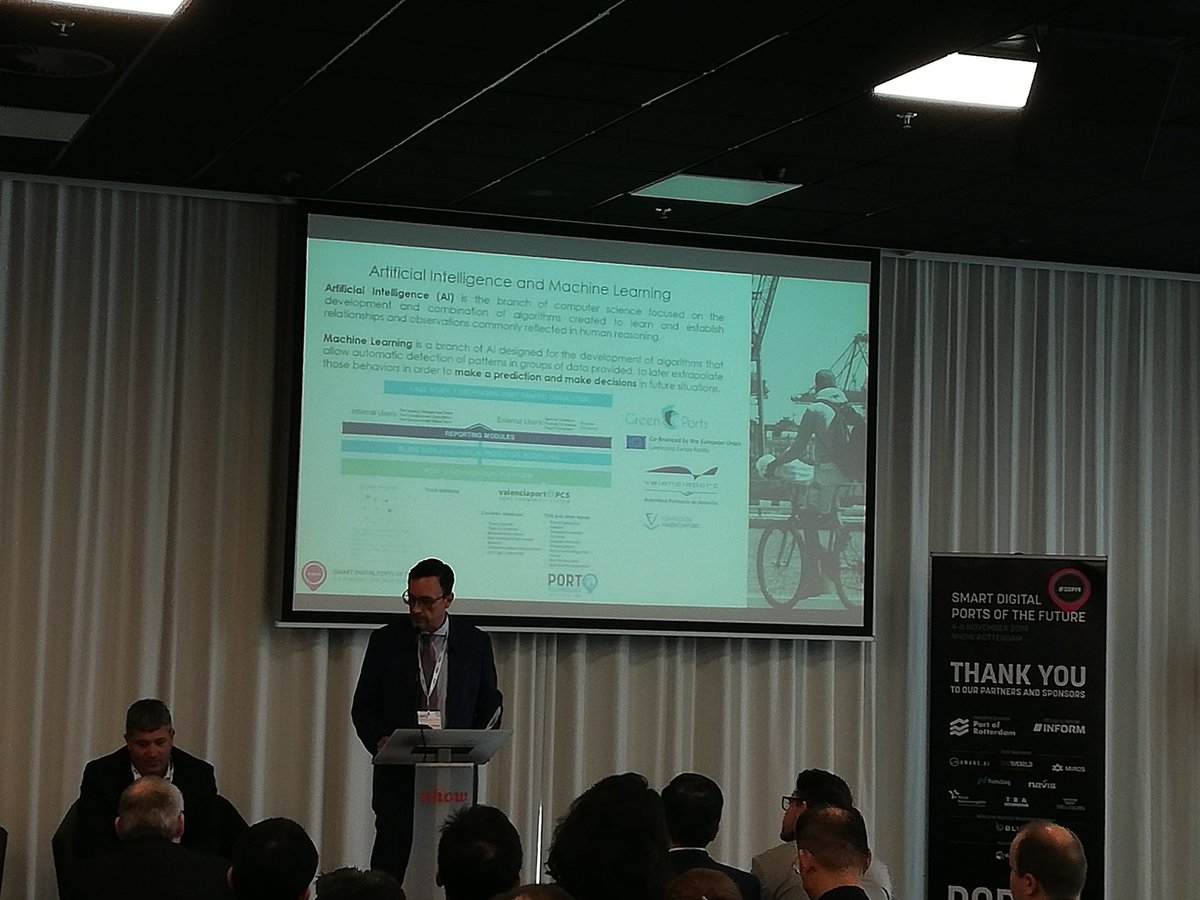 greencports's tweet photo. The Green C Ports project applies AI to augment ports' environmental knowledge. The perfect example of ports' digitalization processes that is being presented in the Smart Digital Ports Of The Future (#SDP19) conference taking place in Rotterdam. @PortTechnology https://t.co/6QReTv0Wt0