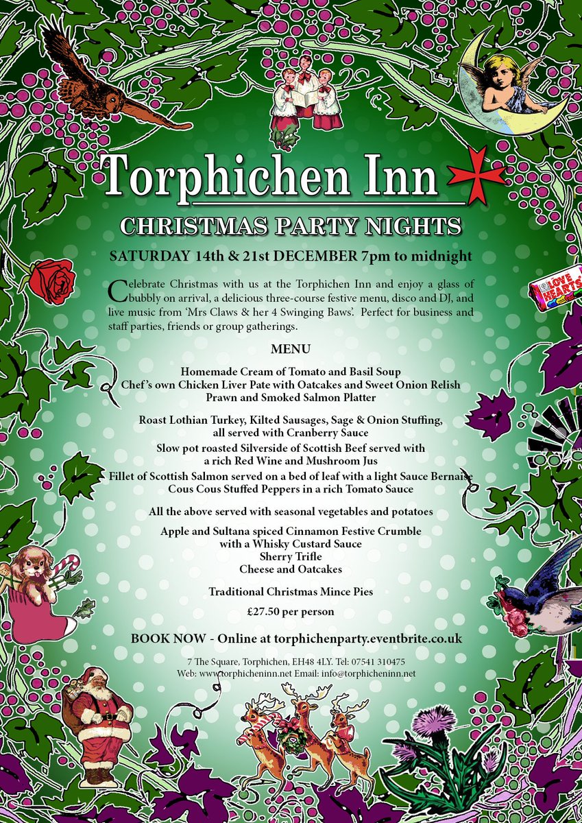 TorphichenInn's tweet photo. Announcing our Christmas Party Nights schedule. BOOK NOW! https://t.co/8T3kIIaibv https://t.co/vaw7Adu2Pc