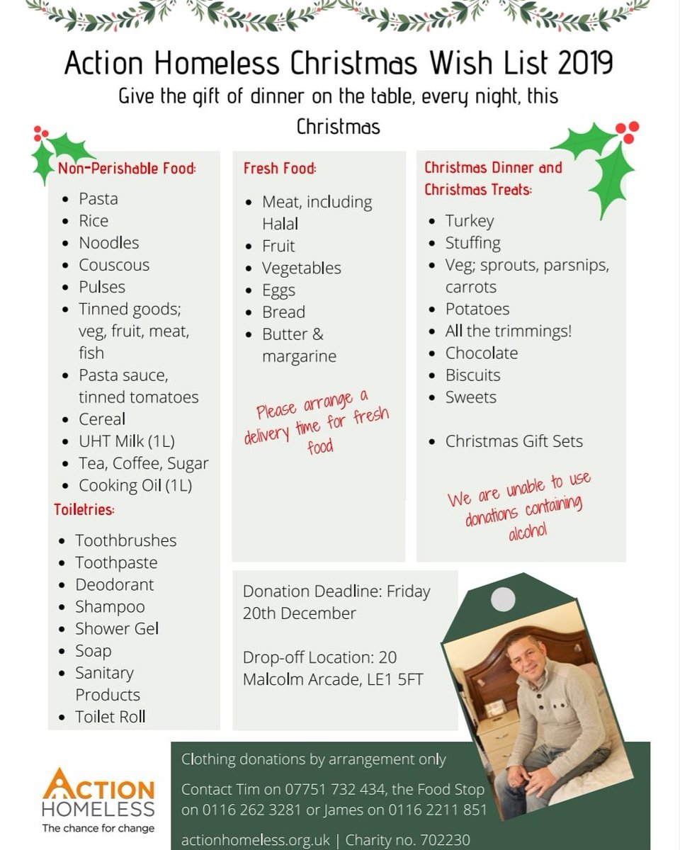 JspVirtual's tweet photo. @action_homeless Christmas Wishlist. Please take a look through & see if you can donate any of the items. Remember that we are a drop off point for the Stoneygate area. DM for details.
#jspvirtual #leicester #donations #helpingothers https://t.co/hRouGfE0en