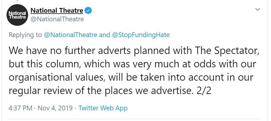 In case you missed it: Advertisers <a href="/NationalTheatre/">National Theatre</a> <a href="/VodafoneUK/">Vodafone UK</a> &amp; <a href="/Laithwaites/">Laithwaites</a> have all now distanced themselves from the Spectator's latest article targeting British Muslims, after being contacted by #StopFundingHate supporters. Will <a href="/HSBC_UK/">HSBC UK</a> do the same?