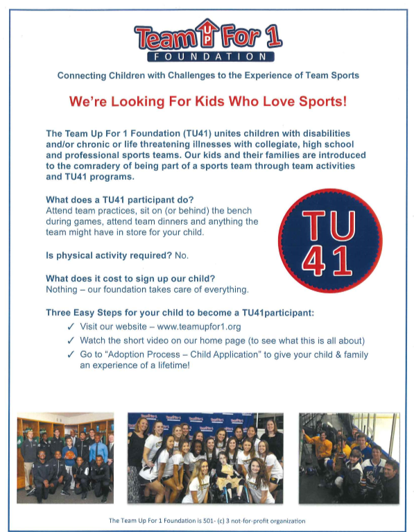 SERCBCPS's tweet photo. Do you have a child w/ a disability who❤️sports? Team Up for 1 is a FREE program that pairs children with local HS, college and professional sports teams.  Details below! @BCPSParentU @bcpsallied @BCPS_OSE @BCPSBirthtoFive https://t.co/5305ORSxtp