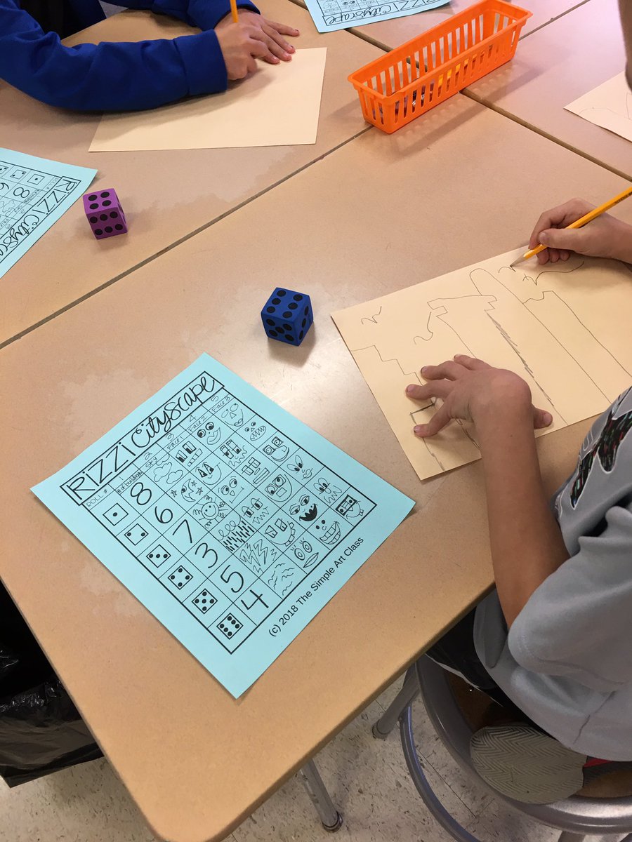 3rd Grade artist began exploring the cityscapes of James Rizzi and created sketches using a “Roll a Rizzi” activity.