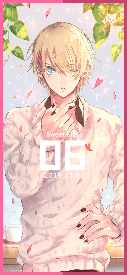 1boy male focus blonde hair solo sweater blue eyes heart  illustration images