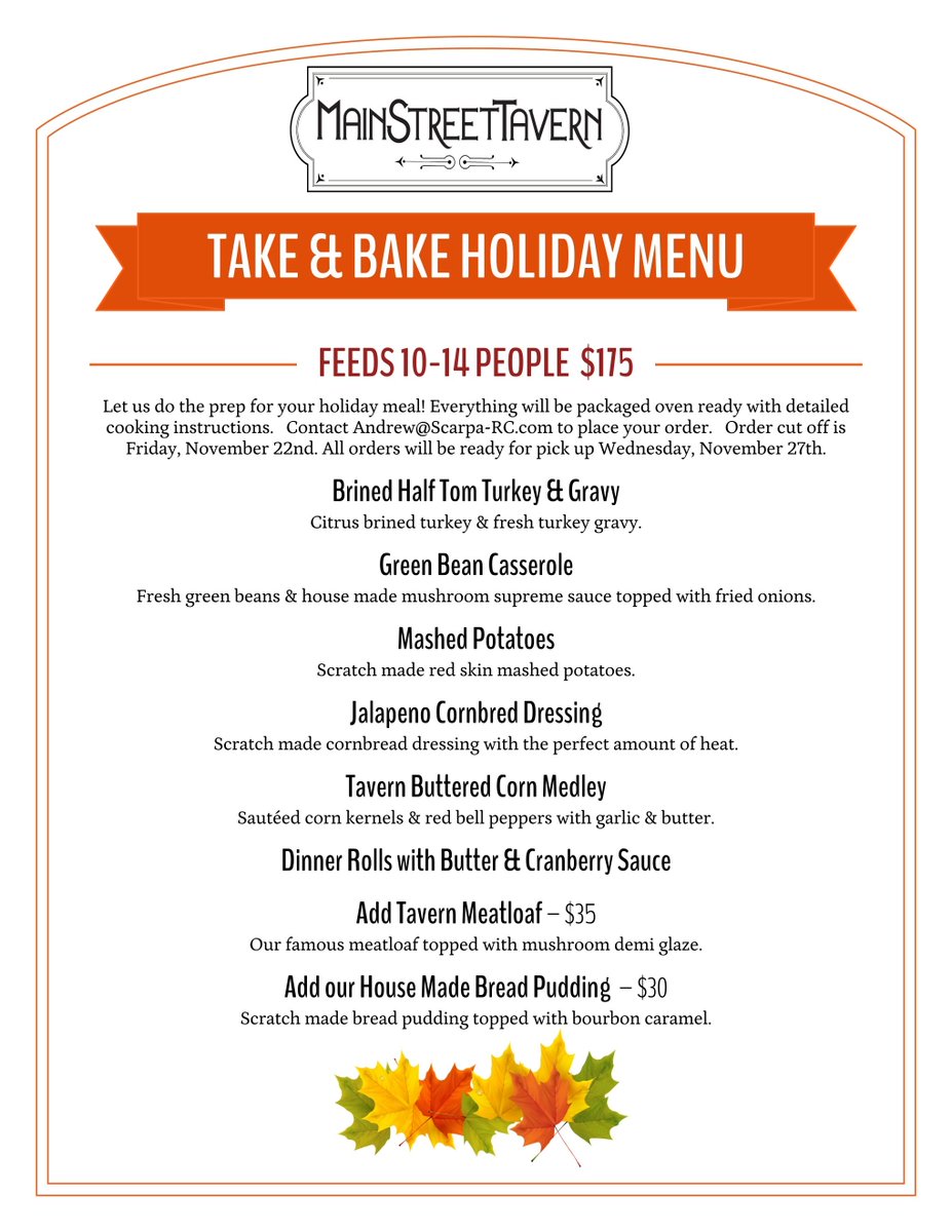 mstclaremore's tweet photo. Savor your time with family and friends this Thanksgiving holiday by letting us prep your meal! Our Take &amp; Bake Holiday Menu is perfect for any family or friend gathering this Thanksgiving, and ordering is as easy as sending an email! 🦃 🍽
P.S. your mother-in-law will never know https://t.co/gZPZis6Vcq