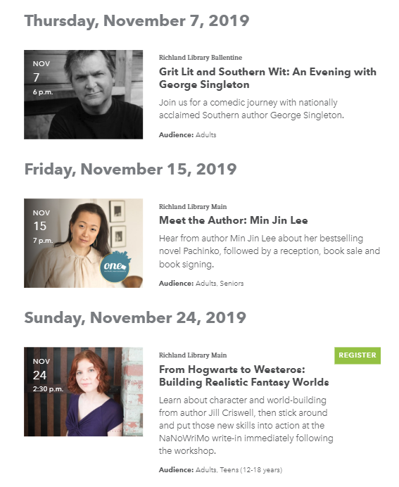 accessfreely's tweet photo. So many great authors 📚 headed our way in November including @minjinlee11 #GeorgeSingleton and @JillCriswell. Dates, times and details, here: https://t.co/8pOJCpSi3o #readfreely #onebookonecommunity https://t.co/zxCkbtv7WD