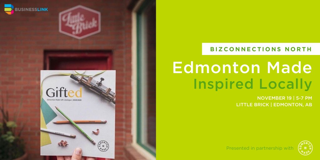 BusinessLinkAB's tweet photo. Join us at @littlebrickYEG on Nov 19 for Edmonton Made - Inspired Locally, presented in partnership with @edmontonmade.
Learn more about the what the Edmonton Made Gifted Catalogue has meant to local Business Link clients! Space is limited: https://t.co/WPbiMycFay #BLSuccess https://t.co/TAAwoolqrX