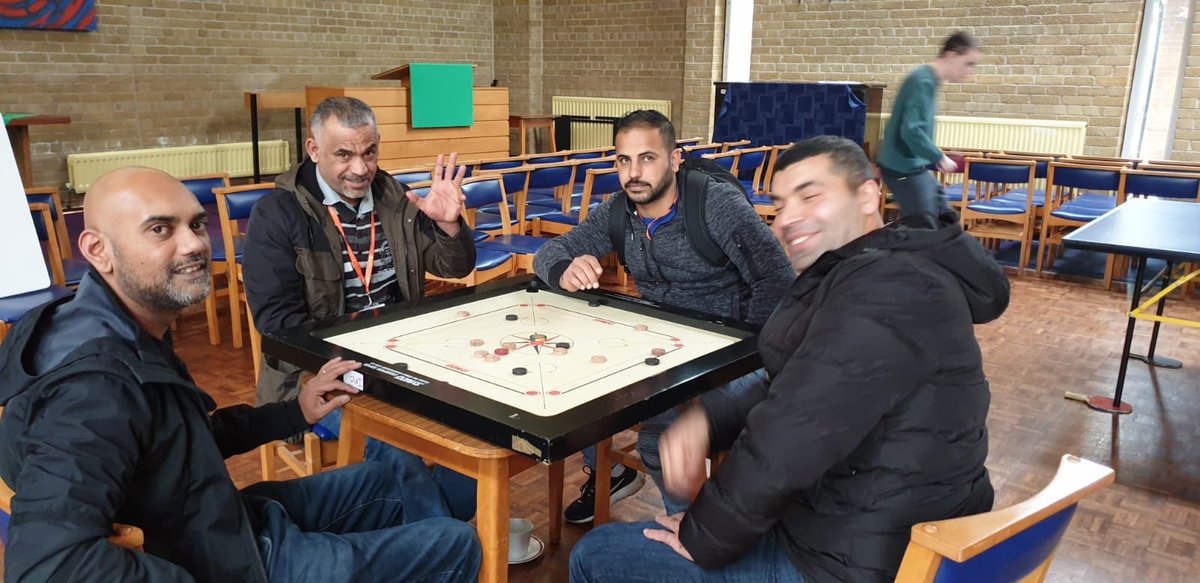 imocharity's tweet photo. Great introductory session today of #carrom with the #asylum & #refugee community @WesleyHallBburn Participants engaged well discussing the history of the #carrom and enjoyed the game Thanks to @HealthierLSC innovation fund for supporting this #SuicidePrevention #ArcProject #Talk https://t.co/gyhRawr0qA