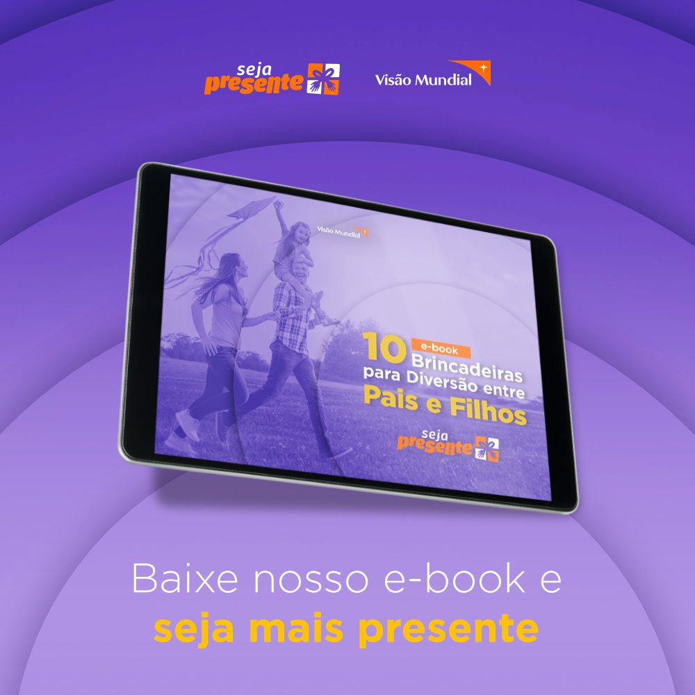 visaomundialbr's tweet photo. Você sabe fazer uma mini horta? E uma pipa?

Preparamos um e-book gratuito com 10 brincadeiras para você ser presente! É só acessar https://t.co/JHUHdtPclA e aprender novas brincadeiras para praticar com uma criança!

#SejaPresente #Ebook #Brincar #Brincadeira https://t.co/icKMwdix0Z