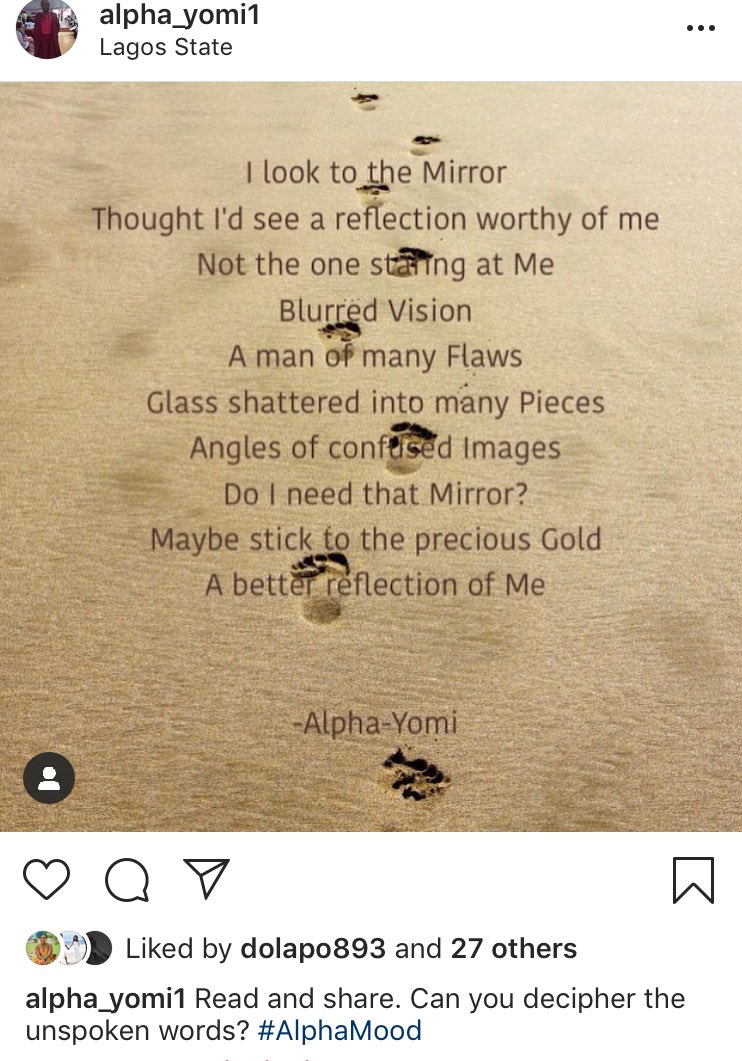 AlphaYommex's tweet image. Decipher this; read it with ur Yoruba Proverbial mind. @kemiadetiba @dextjay @AjuriNgelale @VectorThaViper @slimdammie @the_davidatta @DamiElebe @BankyW @AdesuaEtomiW @ibtouchdown @iyaboawokoya @larrideb @BeatsByMaxxie @T_boier @Chikitochi @Hejeoma @toluogunlesi #DecipherThis