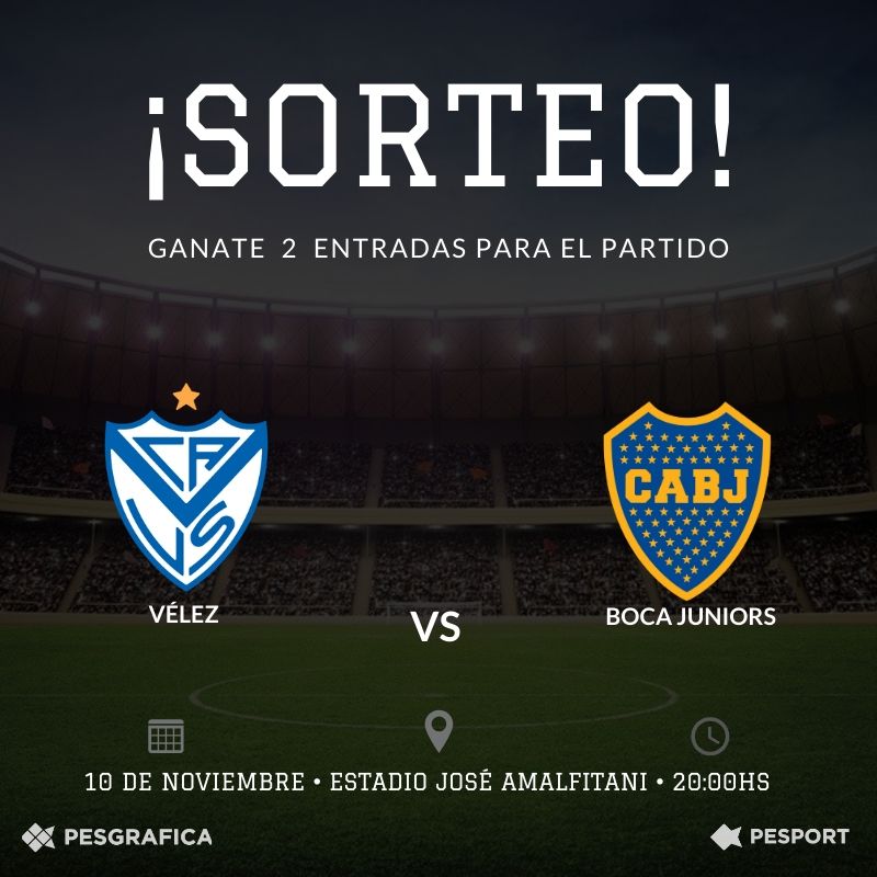 pesgrafica's tweet photo. ¡SORTEOO! Participá por 2 entradas para este partido. Solo tenés que hacer RT con el hashtag #SorteoPes, mencionar a @agenciapesport @pesgrafica y a la persona con quien irías. @Velez @BocaJrsOficial #SorteoPes #Pesgrafica #Imprimimospasion https://t.co/PPm7GYWQ9W
