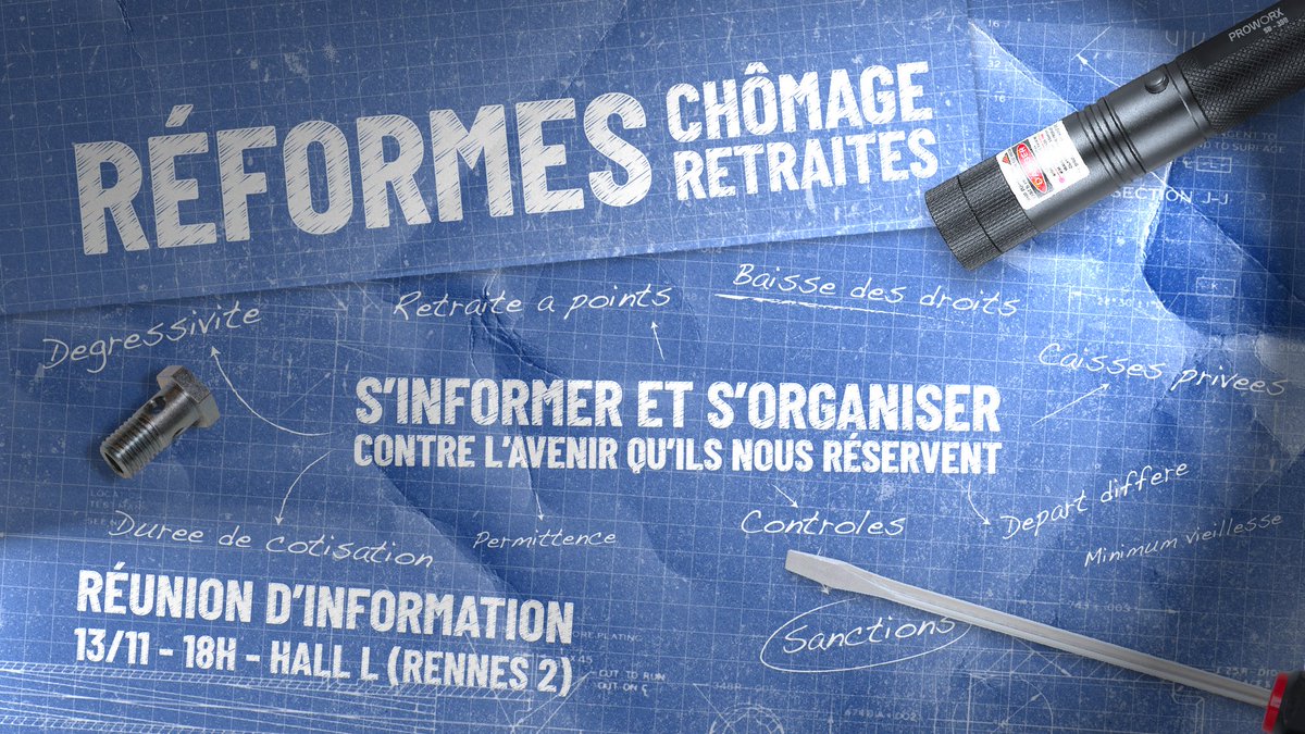 Defense_Co's tweet image. 🔥 Mercredi 13 novembre, la Défense Collective organise une réunion d'organisation contre les réformes chômage et retraite. Venez vous informer sur les prochaines douilles du gouvernement et discuter des perspectives de lutte avec nous ! Rdv 18h Hall L🔥

facebook.com/events/1479824…