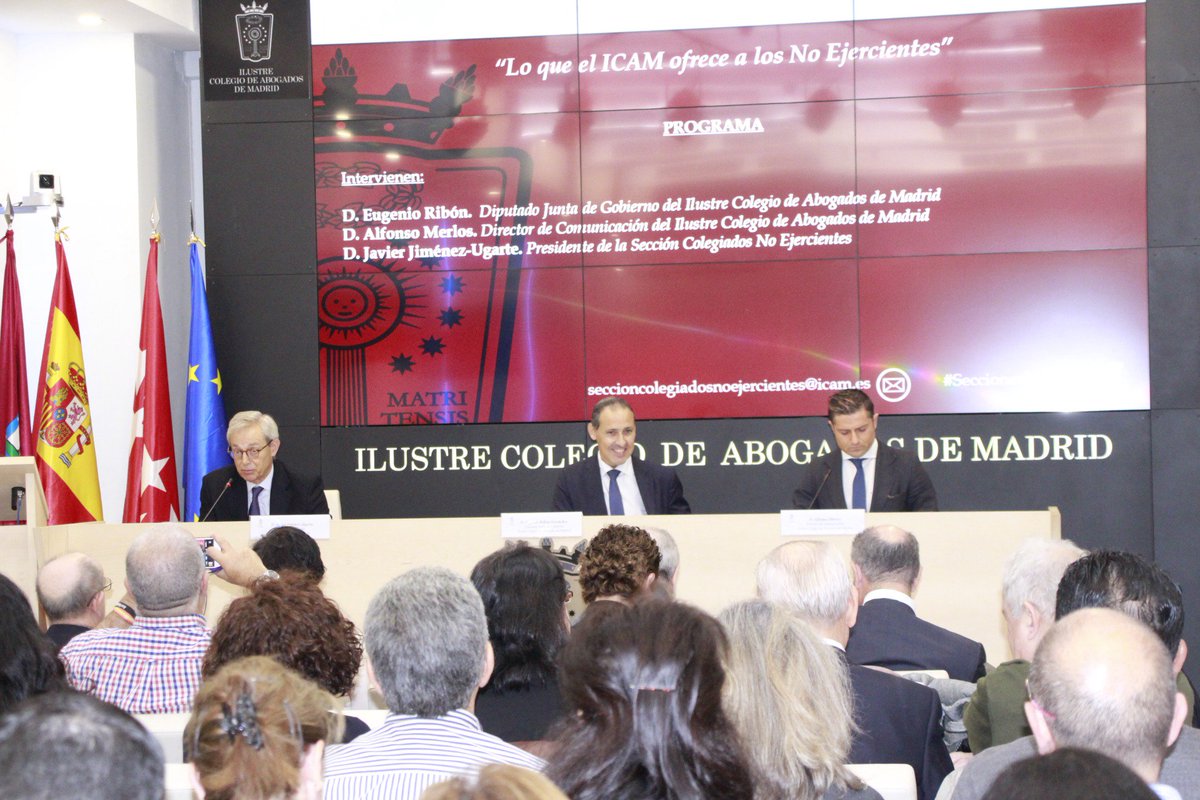 JavierJUgarte's tweet photo. Full house @icam_es to learn from active representatives what the #MadridLawSociety offers to 24.000 non practitioners members the world most numerous Lawyers Association, 72.000, #EugenioRibon @consumidor_es & #CommunicationDirector @alfonsomerlos. @JM_AlonsoPuig @C_Weissenberg https://t.co/QSaPYilF5e