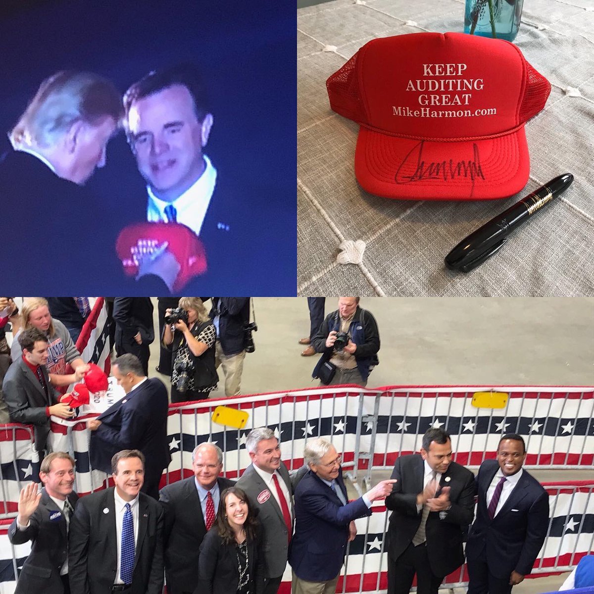 Harmon4Auditor's tweet photo. Thank you to @realDonaldTrump for coming to KY to support our entire Republican slate and signing my hat. #FollowTheData https://t.co/KGyEj7xVFJ https://t.co/WGxBHc0BTQ