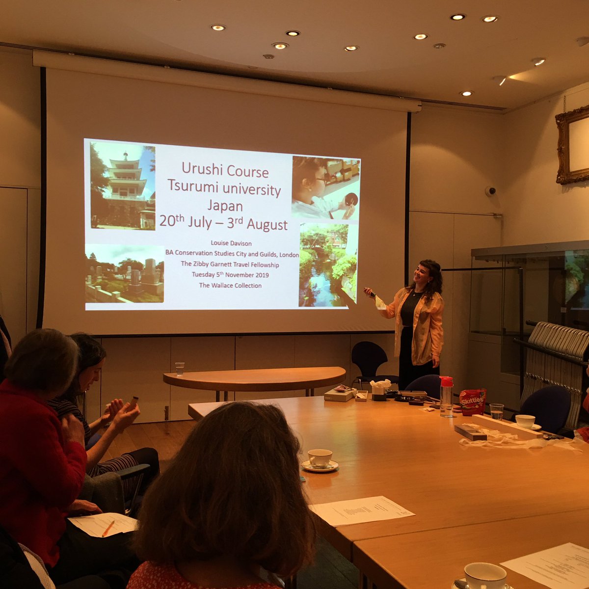 TheZGTF's tweet photo. Great afternoon The Wallace Collection with ourpatrons, trustees and supporters enjoying presentations by 3 of our 2019 scholars Louise Davison, Honor Dalrymple and Nicole Giacomantonio who went to Japan and The Netherlands to study Urushi, Japanese furniture making and textiles https://t.co/UabSAh8mpI