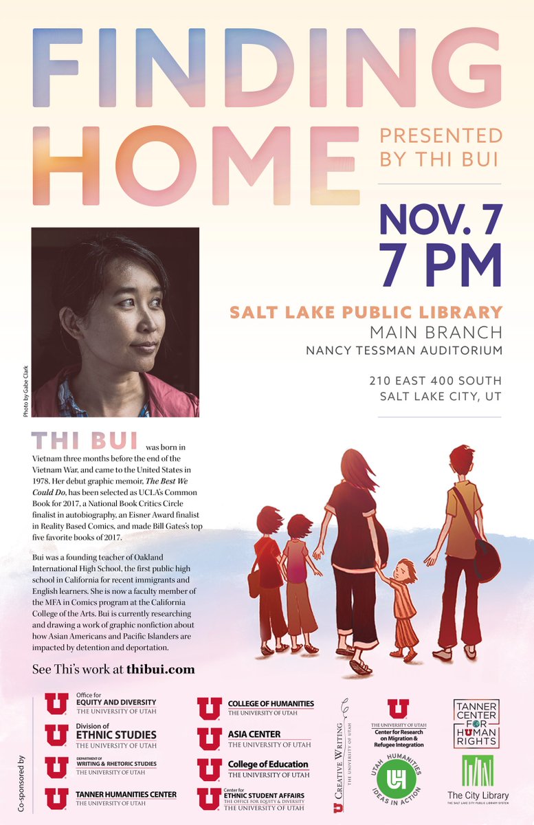 UofUHumanities's tweet photo. Thi Bui will be a guest on @utahpublicradio TODAY from 9 am to 10 am. Listen live at https://t.co/xF8KbkTQys (click the “Listen Live” button at the top right). 

Thi Bui will also be speaking this THURSDAY at the @SLCPL 

#ThiBui #UofU #UHumanities https://t.co/U3F5eriX19