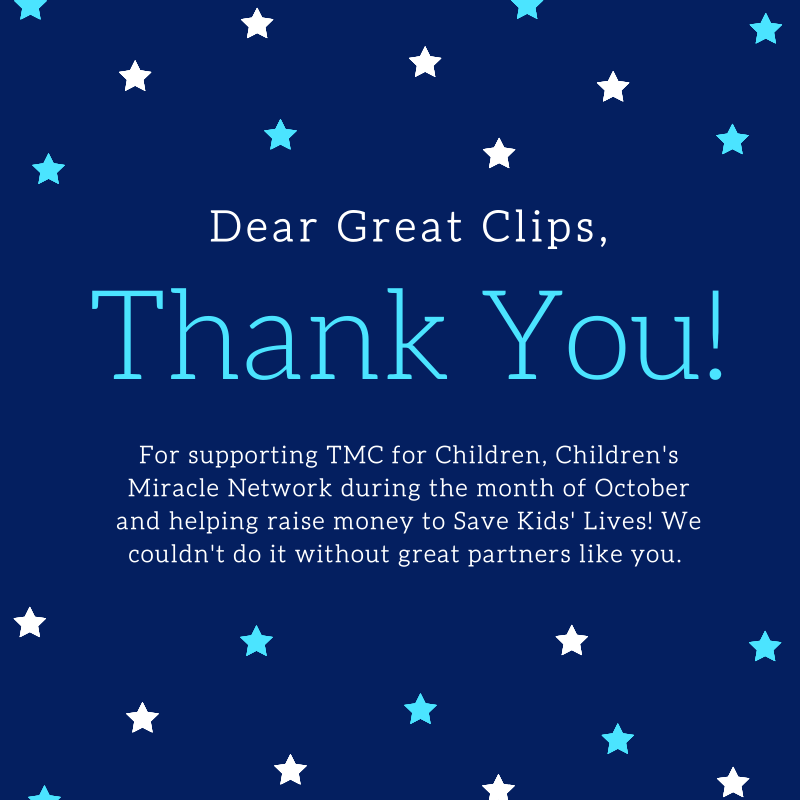 TMCChild's tweet photo. #ThankYouTuesday

We want to say thank you to @GreatClips of Southern Arizona for supporting TMC for Children, the local @CMNHospitals ! We are so grateful for your dedication #ForTheKids! https://t.co/uECA8Y2Zup