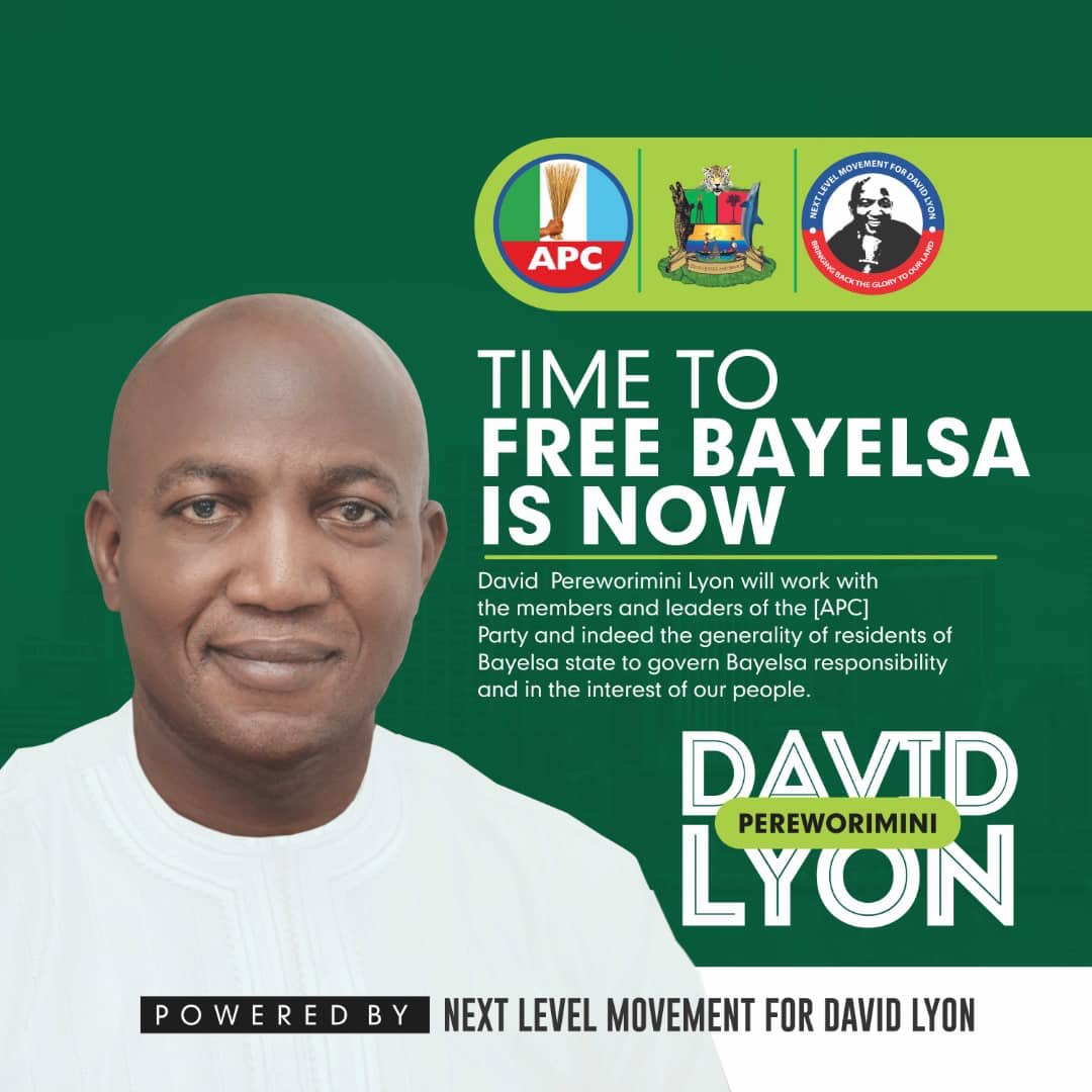 APCBayelsa's tweet photo. Vote David Lyon for a Better Bayelsa free from backwardness, poverty and bad governance.
Vote APC βοΈ
#ForABetterBayelsa
#Bayelsa4Lyon
#NextLevelMovementForDavidLyon https://t.co/XxHFDf1Was