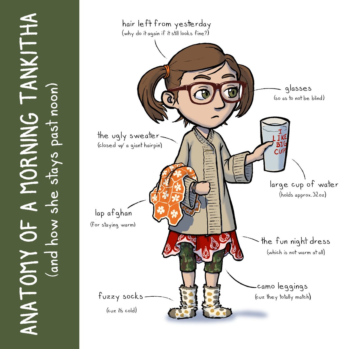 tankitha's tweet photo. Walking around my house the other day I realized what a weird outfit I was wearing...so if you wear ugly clothes at home, don't feel bad; it probably won't be as weird as mine.

My drawing is much cuter than I am. 

#outfit #workingclothes #art #meettheartist #ArtistOnTwitter https://t.co/wI9V4gcSRW