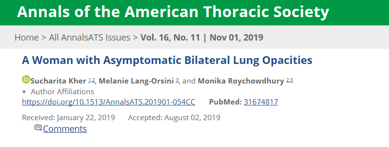 ATS_BSHSR's tweet photo. A Woman with #Asymptomatic #Bilateral #Lung #Opacities. @AnnalsATS https://t.co/764s7SANpc https://t.co/oGZQLZYchV