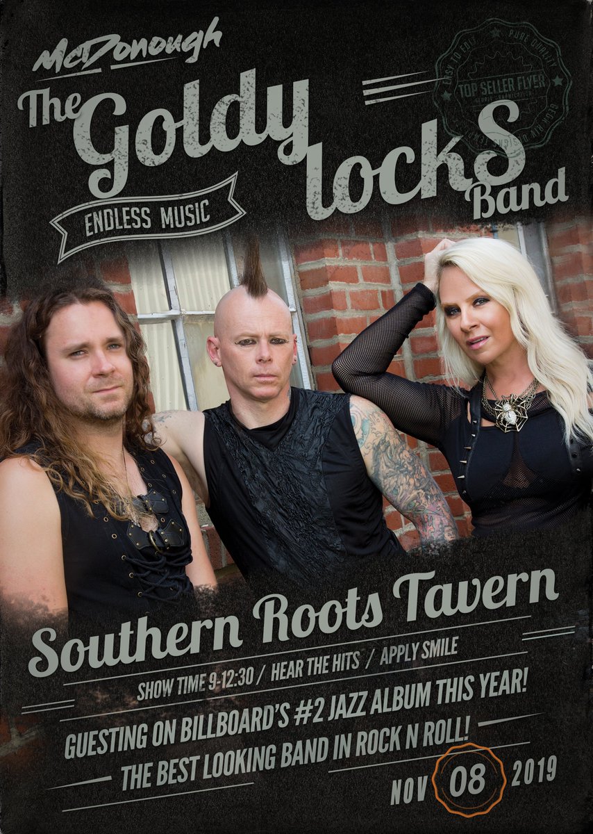 Goldylocksrocks's tweet photo. 😍MCDONOUGH GEORGIA!😍
#SouthernRootsTavern
FRI, 11/8!

Such excitement! #McDonoughGA! We can't wait to see ALL our friends THIS #FridayNight! 9-12:30!!!! Come get your PARTY on!

#GoldyLocks #GoldylockSBand #RodSaylor #PartyBand #JoshuaSendish #SouthernRootsTavernAndEatery https://t.co/jisPbn2dji