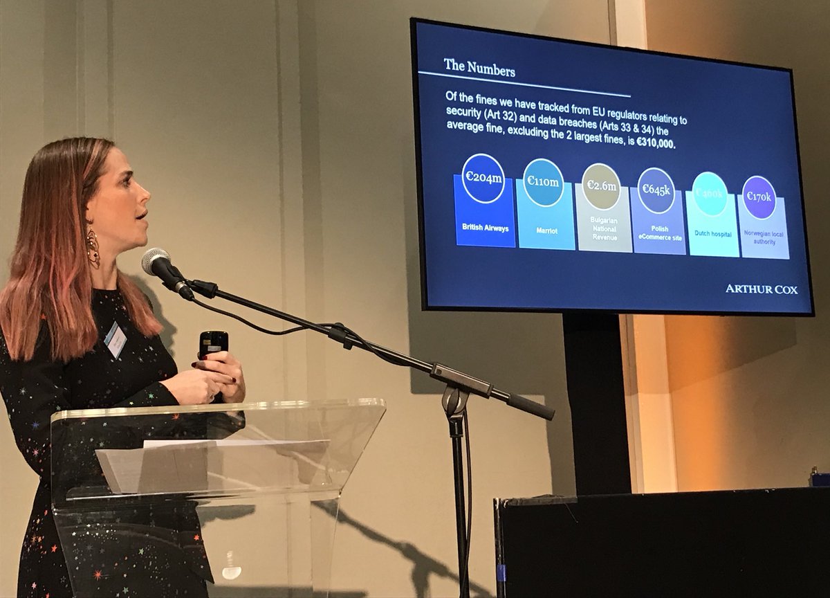 EUstaran's tweet photo. Some figures about the level of fines for data security breaches presented by @ArthurCoxLaw team #DPLF19.
Big numbers to be treated as business as usual... https://t.co/nYQeQdGQHY