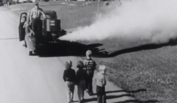 The next 8 pictures show DDT being sprayed on people, children, live stock. They used fogging trucks & planes. DDT was literally pumped into the air.It was all over everything, inside & out. In the people's minds, DDT was safe, healthy & [needed] to protect them from Polio. 