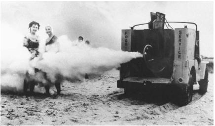 The next 8 pictures show DDT being sprayed on people, children, live stock. They used fogging trucks & planes. DDT was literally pumped into the air.It was all over everything, inside & out. In the people's minds, DDT was safe, healthy & [needed] to protect them from Polio. 