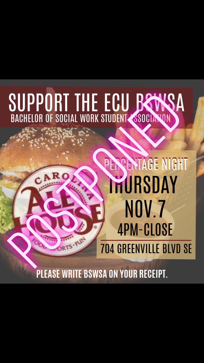 ⚠️Due to unforeseen circumstances we will be postponing our percentage night that was originally scheduled for this Thursday at the Carolina Ale House. Be on the lookout for a new date!