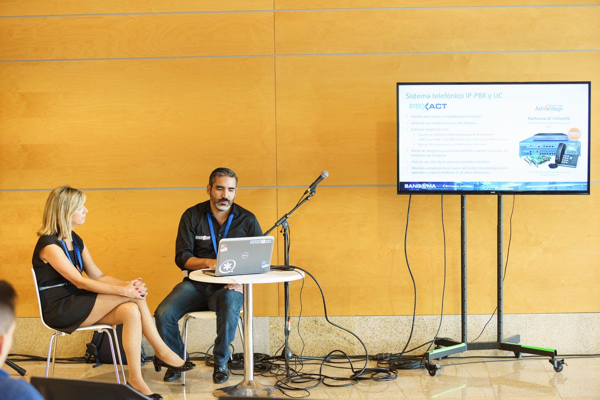 Sangoma's tweet photo. More photos from #VoIP2DAY19! Lola & Eduardo spoke about our Sangoma #VoIP #UC solutions last month in #Spain. https://t.co/MhOFKnWAu6