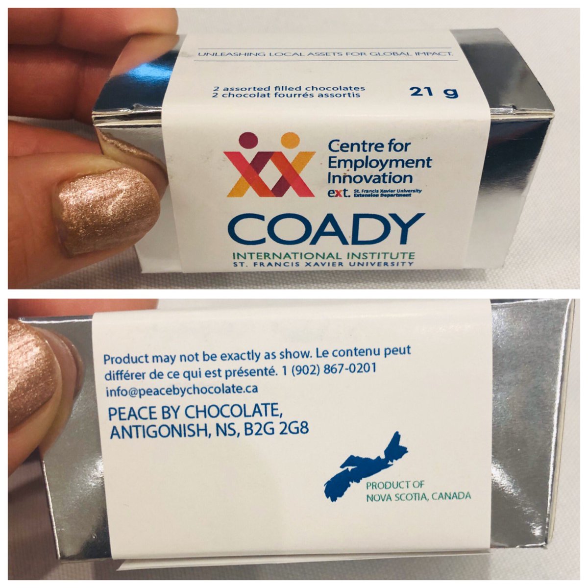 DebertErin's tweet photo. @StFXExtension and @Peacebychoco - thank you for the breakfast of champions! #BridgingTheGap #chocolate #supportlocal https://t.co/Prb3yQ1fHs