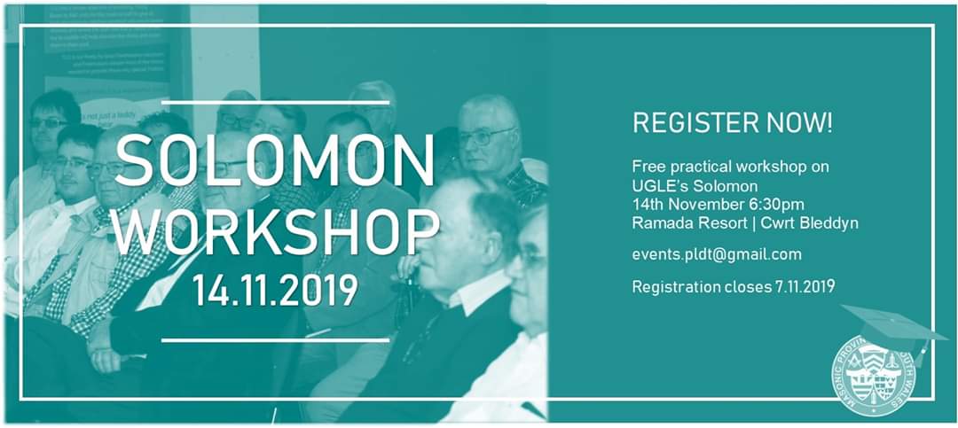 SWalesLearning's tweet photo. A reminder of this Solomon Workshop taking place Thursday 14th November. Register with events.pldt@gmail.com by 7th November to book your place

#Freemasonry #masoniclearning @SProvcomm @SouthWalesMason @SouthWalesHRA https://t.co/GOadMhattH