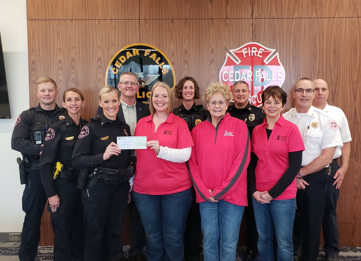 CityCF's tweet photo. Cedar Falls Public Safety partnered with the #PinkPatchProject this past October and raised $2,863.48 for the local #BeyondPink TEAM! Thank you to everyone that helped support the fight against breast cancer! 🎀#PPP #CedarFallsPublicSafety #CedarFalls https://t.co/1gPJLXLdVL