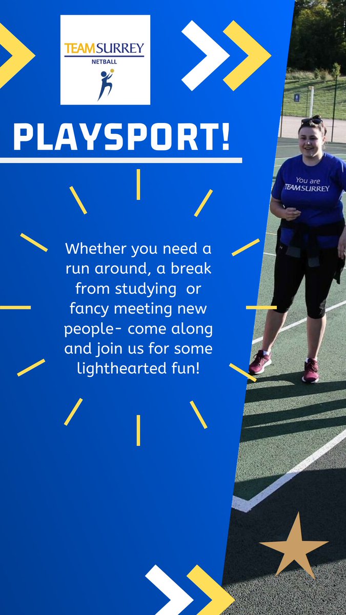 **PLAYSPORT**

Playsport is a great way to relieve some stress and immerse yourself in sport for an hour a week. Whether you need to take a break from studying, catch up with friends or just fancy getting on court- this is a time anyone can come and play netball! 🏐🤩