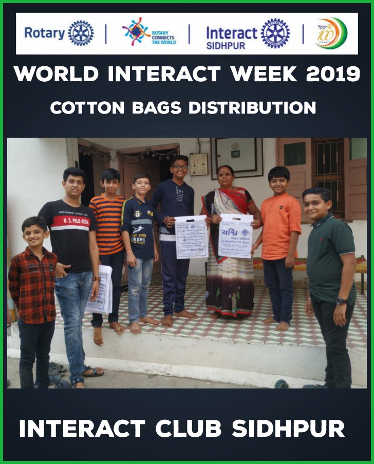 DrJayeshsuthar7's tweet photo. @Rotary @Interact @InteractSidhpur
#WorldInteractWeek
Interact Club Sidhpur
Event No 6
Cotton Bags Distribution
Aware people about avoid Plastic Bags
#Rotary #Interact #PeopleofAction #ConnectsTheWorld #WorldInteractWeek2019 https://t.co/sApaML2bzB