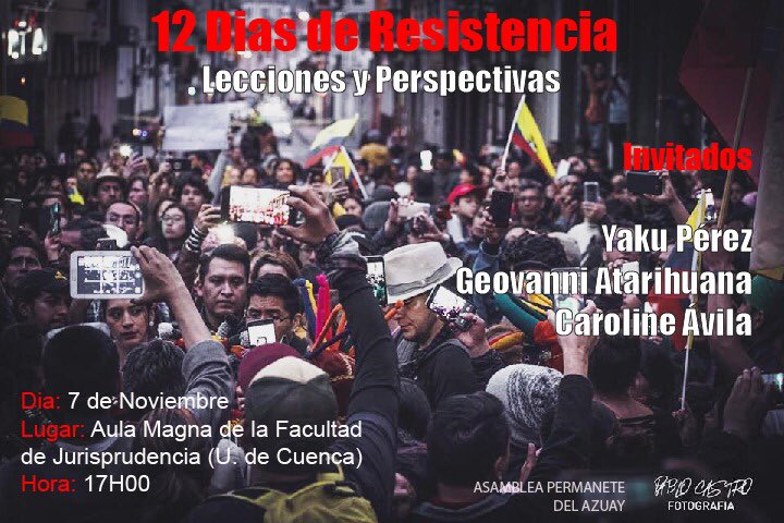 sebastcevallos's tweet photo. Este jueves invitados todos y todas. La unidad de los pueblos es necesaria para construir un nuevo país. @geovanni_atari @yakuperezg @avilanieto #AzuayEnLucha #Cuenca #CONAIE #Ecuador https://t.co/PmezeYneRy