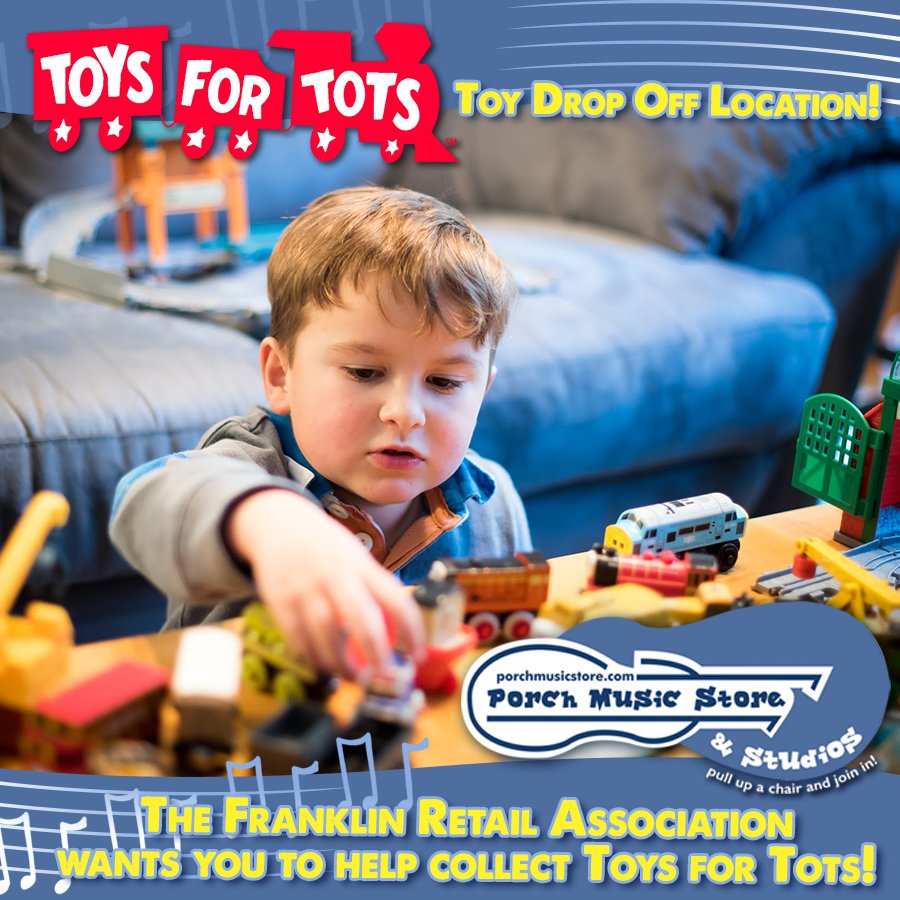 PorchMusicStore's tweet photo. Franklin Retail Association businesses are competing to see who can do the most good, and you can join in! Please drop off an unwrapped toy at Porch Music Store 409-411 13th St & help the cause. https://t.co/XQU45hgnry #MakeADifference #PorchMusicStore #Christmas2019 #ToysforTots https://t.co/wrMDVOPHUP