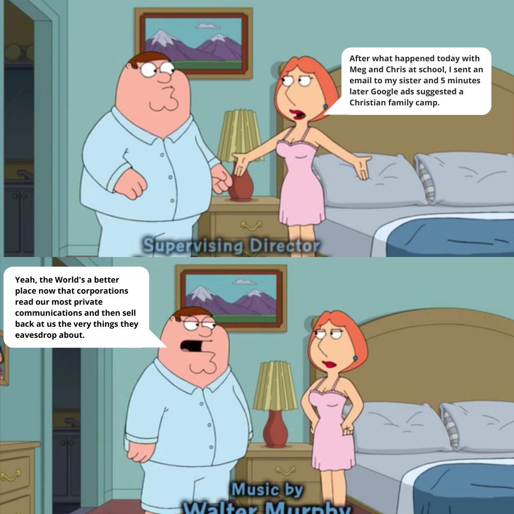 MatiasPeshkay's tweet image. #FamilyGuy joking about the &quot;benefits&quot; of #DataDrivenAdvertising in their latest episode 😂

📺S18 E05📺