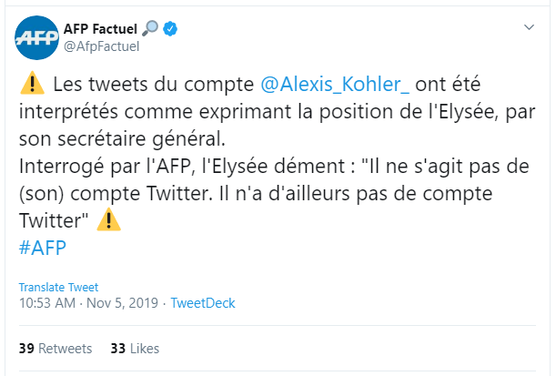 Iran rgm sets up fake  @Twitter account for  @EmmanuelMacron's chief of staff.  @Alexis_Kohler_ claimed France is expelling the MEK. It's 2nd time Iran impersonates French officials. In July FR's Consulate in Jerusalem disavowed fake  @pierre_cochard_ account  https://www.ncr-iran.org/en/9-uncategorised/26838-iran-mullahs-regime-new-cyber-scandal