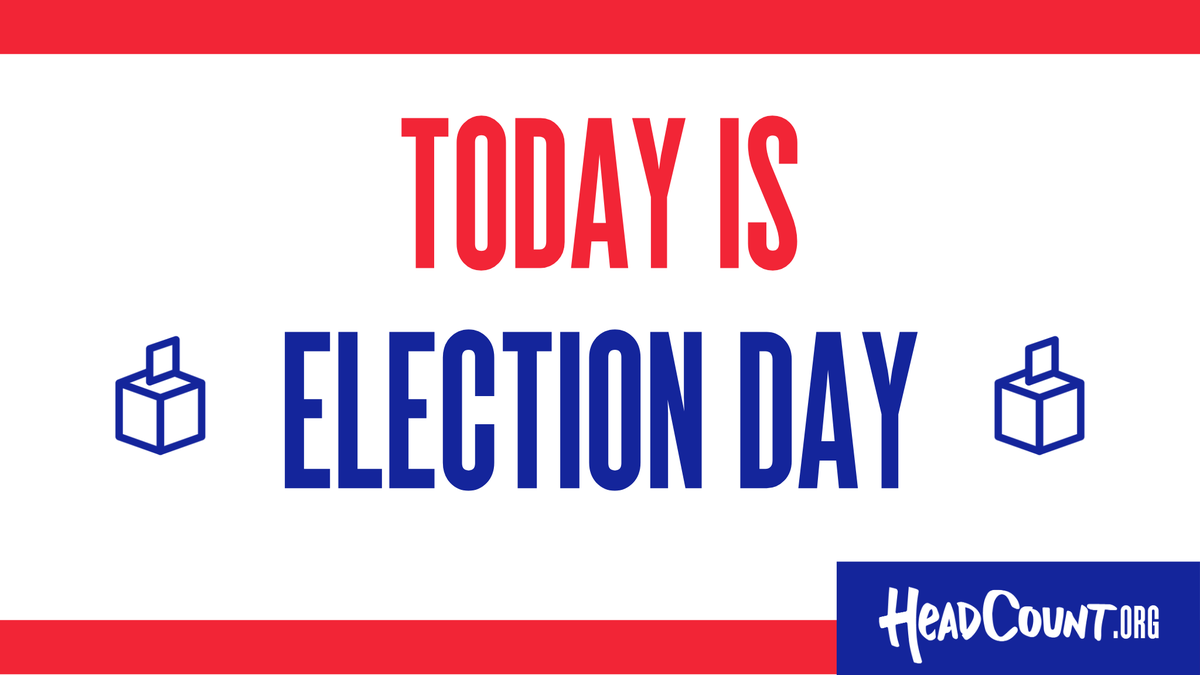 HeadCountOrg's tweet photo. Today, November 5th is #ElectionDay! State and local elections are happening across the country. Your voice is your vote so make sure you head to the polls. Every election matters. 

#TheFutureIsVoting | Visit https://t.co/UZn3ZeGFFJ for more information https://t.co/1gzhJmVIUc