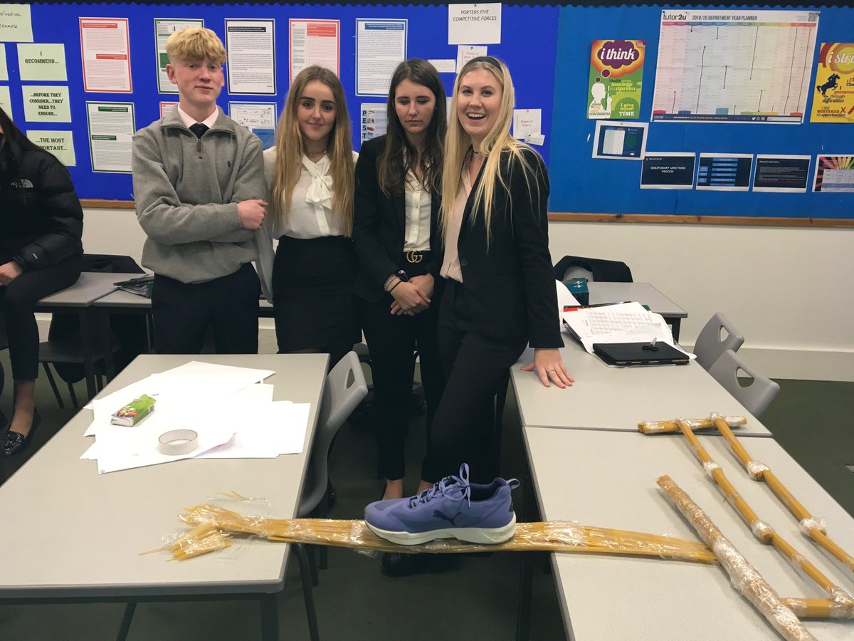 MillfieldBusSt's tweet photo. The latest team challenge for Unit 9 Team Building in Business was to build a pasta bridge to support the weight of a shoe #teamwork #pastabridge @MillfieldSenior @BTECStudents https://t.co/Pyh14Vfnw1