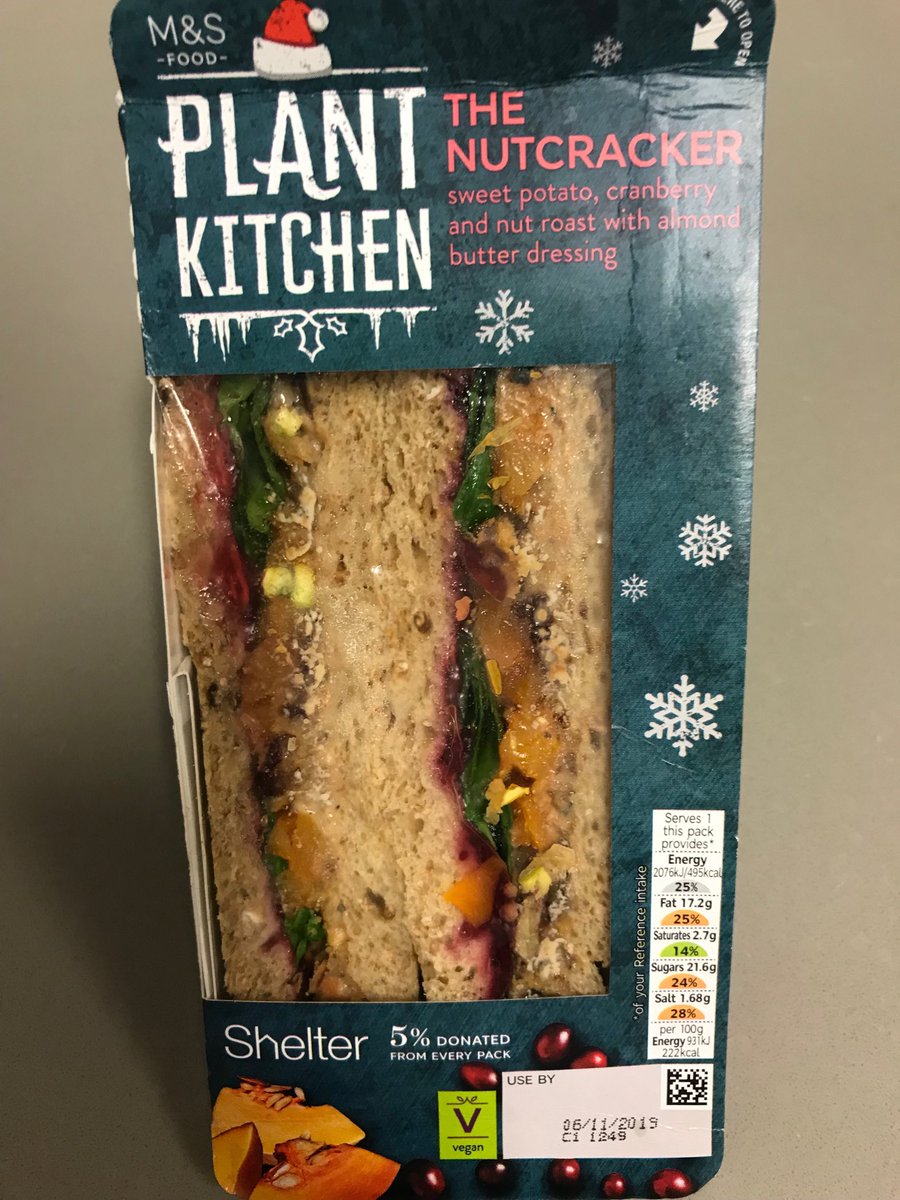 JenniferCreevy's tweet photo. My first Christmas sarnie. Yum! Good veggie option from ⁦@marksandspencer⁩ https://t.co/g9aqIQrspQ