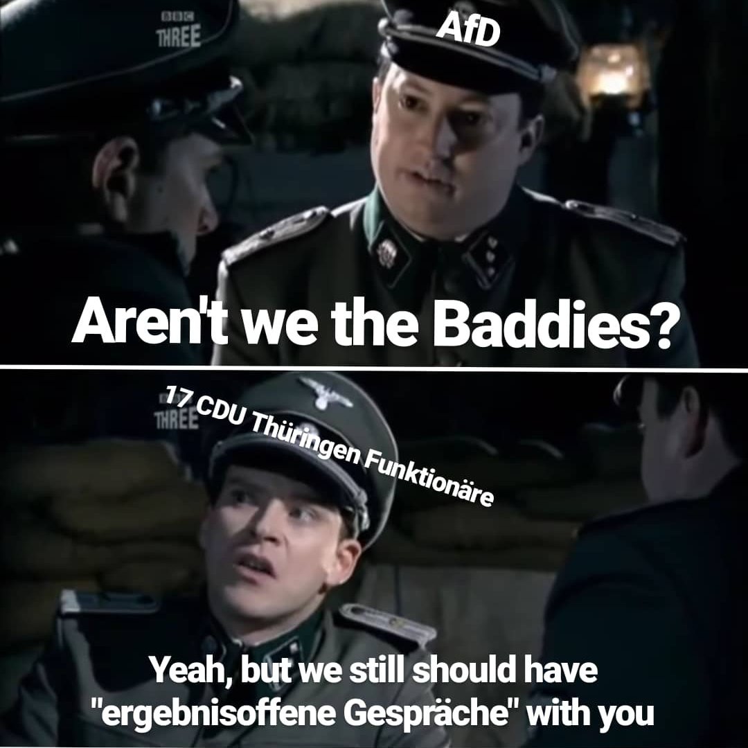 mi_stad's tweet photo. Dank memes against fascist trends
#cduthüringen #noafd #thüringen #thüringenwahl #meme #arewethebaddies #mitchellandweb https://t.co/kjjujWKms1