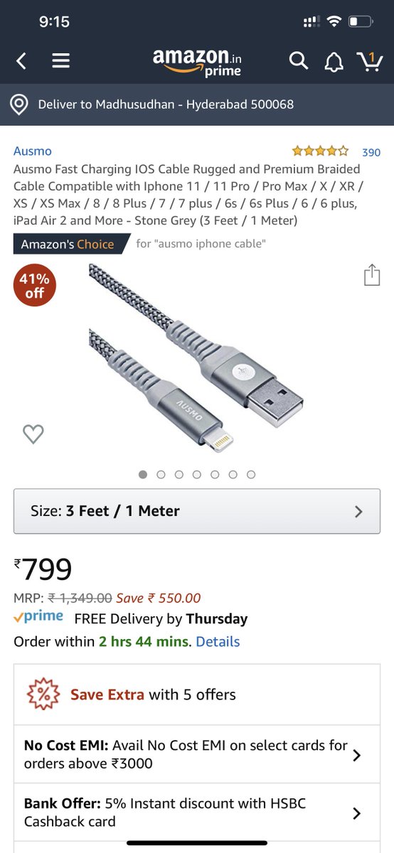 madhuusv's tweet photo. Burn 30k points on #Cred to get ₹900 off on #ausmo #Iphone cable which costs ₹1299 on #Ausmo own website where as @amazonIN sells same cable for ₹799... now who is fooling who?? @AusmoCo https://t.co/3HxP5dEkap
