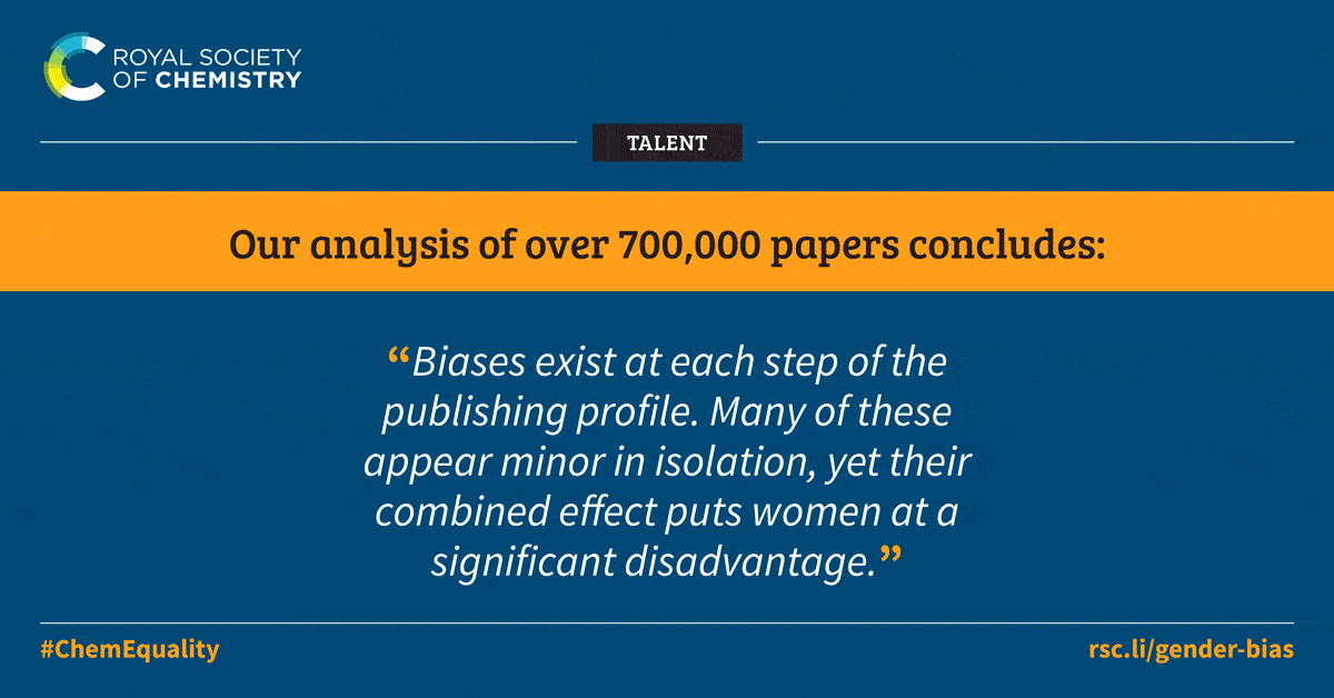 A detailed analysis of over 700,000 research papers showed that women face subtle barriers at each step of the scientific publication process. Read our findings and share your stories #ChemEquality 
rsc.org/campaigning-ou…