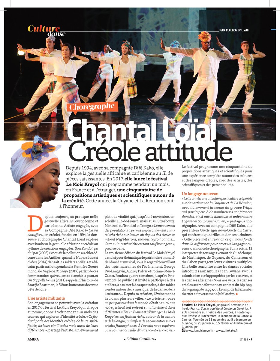 "𝐶𝑒 𝑓𝑒𝑠𝑡𝑖𝑣𝑎𝑙 𝑝𝑎𝑟𝑙𝑒 𝑑𝑒𝑠 𝑖𝑑𝑒𝑛𝑡𝑖𝑡𝑒́𝑠 𝑐𝑟𝑒́𝑜𝑙𝑒𝑠, 𝑑𝑒 𝑙𝑒𝑢𝑟𝑠 𝑠𝑝𝑒́𝑐𝑖𝑓𝑖𝑡𝑒́𝑠, 𝑑𝑒 𝑙𝑒𝑢𝑟𝑠 𝑠𝑖𝑚𝑖𝑙𝑖𝑡𝑢𝑑𝑒𝑠 𝑚𝑎𝑖𝑠 𝑎𝑢𝑠𝑠𝑖 𝑑𝑒 𝑙𝑒𝑢𝑟𝑠 𝑑𝑖𝑓𝑓𝑒́𝑟𝑒𝑛𝑐𝑒𝑠."

Merci à <a href="/AminaMagazine/">AMINA Magazine</a>

#Antilles #créole #reunion #Guyane