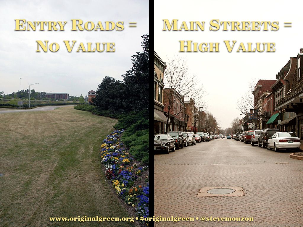 stevemouzon's tweet photo. #GoodUrbanism vs #AutoDomination 23
Entry roads into #sprawl developments have no real estate value, but they are a maintenance burden. #MainStreet, on the other hand, almost always has the highest value per linear foot in town. https://t.co/RTbO3ZLP1o