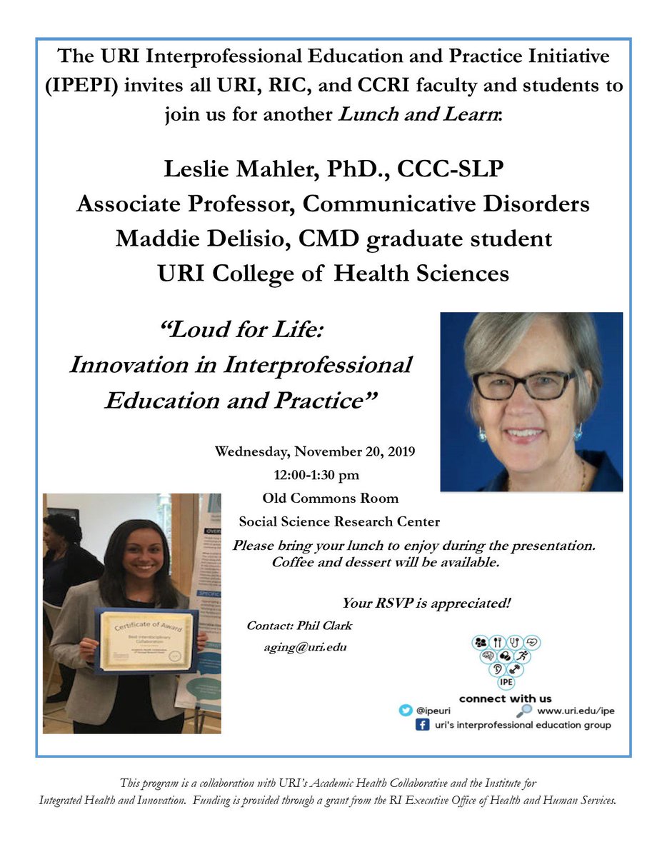 IpeUri's tweet photo. Hungry for more IPE?!  We've got you covered!  Join us on November 20 for a faculty/student presentation about the amazing "Loud for Life" program! https://t.co/ukotaBiGVU