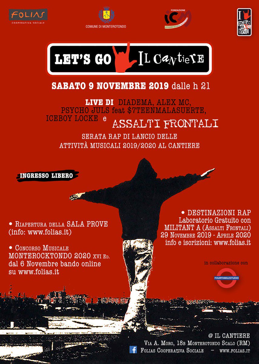 FOLIAS_coopsoc's tweet photo. Sabato a Il Cantiere di Monterotondo Scalo, live degli ASSALTI FRONTALI - Ingresso Gratuito.
Vi presenteremo anche il nuovo Monterocktondo, il Laboratorio Rap Gratuito con Militant A e la riapertura della Sala Prove.

https://t.co/7r4YiC8imU

#assaltifrontali #rap #monterotondo https://t.co/ziFxeFDu2X