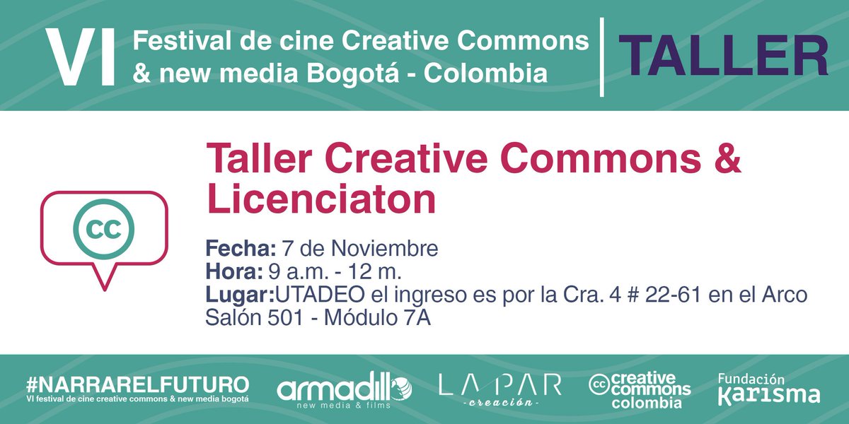 CCCol's tweet photo. Por una cultura libre que tenga balances entre los derechos de los creadores y el acceso a los contenidos, te invitamos a participar en el taller Creative Commons &amp; Licenciaton Tema: Creación Digital y Copyright Jueves/7/nov https://t.co/kle58Pv7nt https://t.co/vyWoN3qy2y